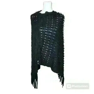 JOIE De Vivre black knit pullover poncho sweater one size